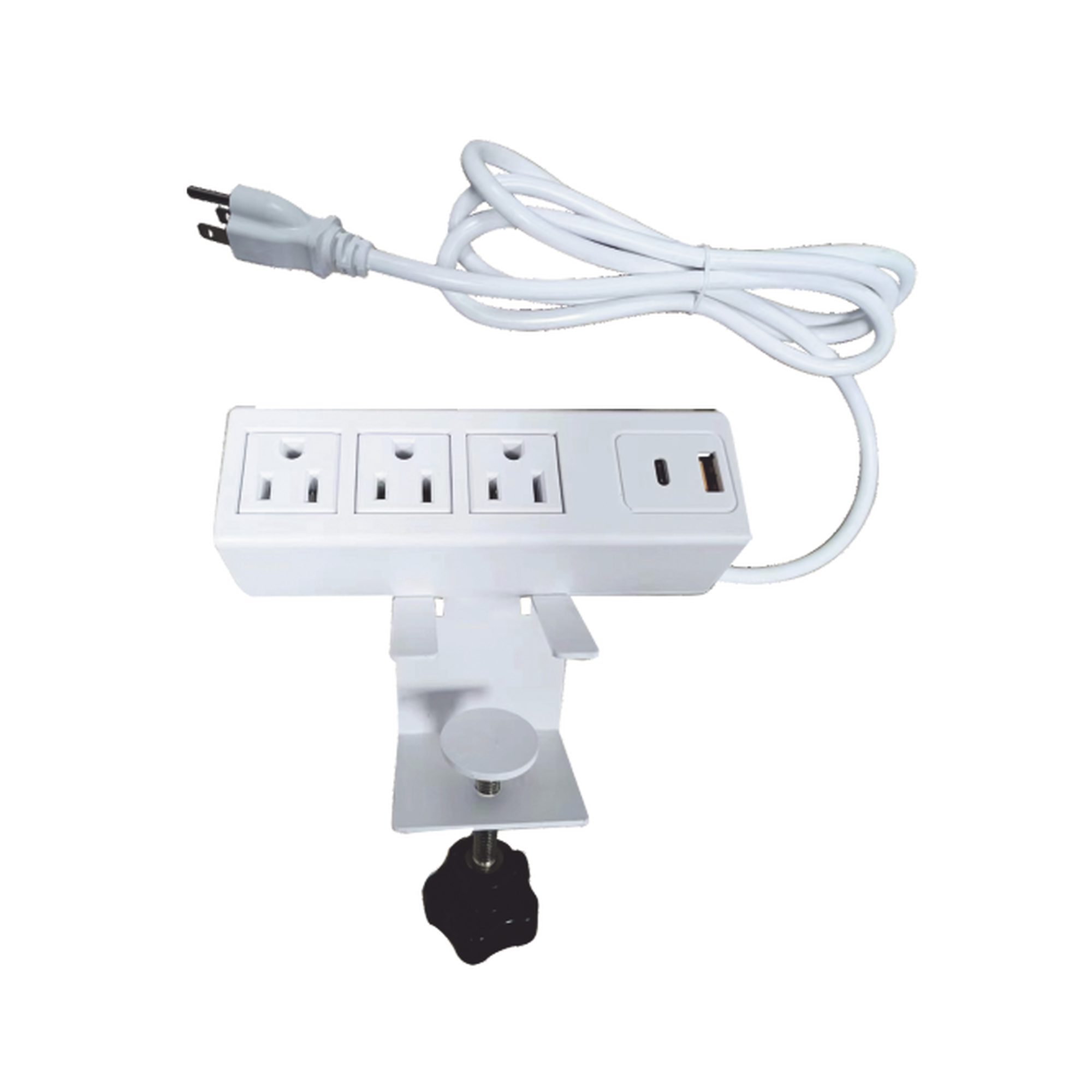 EM-3AC-WH|Tomacorriente para Escritorio / Cuenta con Bracket Ajustable a Diferentes Grosores / 3 Contactos 110VCA / 2 Contactos para Carga USB ( 1 contacto USB-A + 1 contacto USB-C )